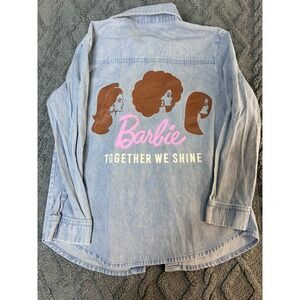 Barbie Hybrid Little Girls Size Large Button Down Denim Shirt Long Sleeve.